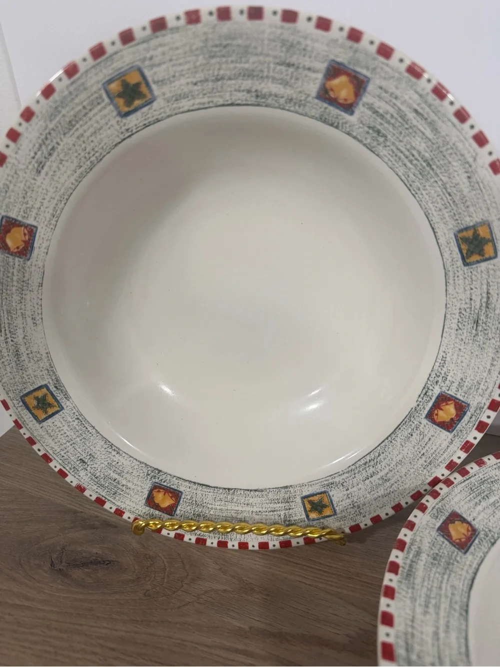 Gibson Decorative Cream and Red Stoneware Dinner Bowls - Set of 2